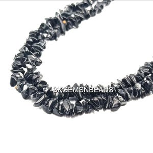 34" Natural Black Obsidian Uncut Chip Beads, Plain Smooth Polished Uneven Chips, DIY Jewelry Craft, Crystal Shop 4-5MM Crystal for Candels