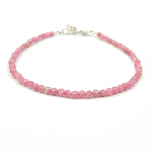 Faceted Pink Tourmaline Beaded Bracelet, Round shape Gemstone, Natural Micro Bead 3.5-4 MM Minimalist Bracelet Crystal Healing, Women Gift