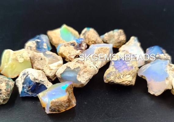 5 Pcs Natural Raw Ethiopian Opal Stone, Flashy Fire Opal, Loose Nuggets, Healing Crystal 7-10MM