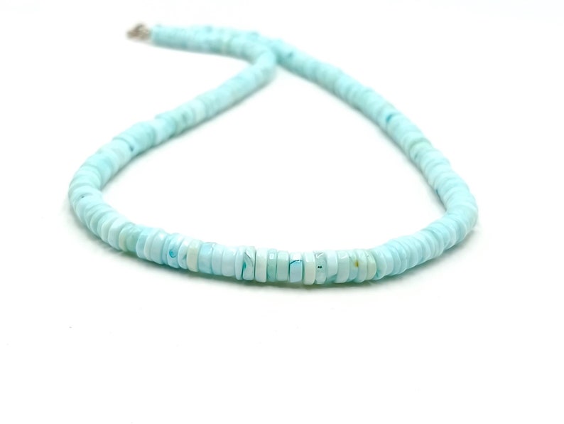 Peruvian Opal Heishi Bead Necklace, Rare Blue Gemstone Tyre, 17 Inches image 2