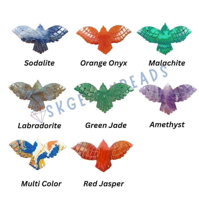 Eagle Carving Bird, Mix Gemstone, Beautiful Hand Carved, Loose Carved Eagle, Bird Charm, Real Gemstone, Women Jewelry Making, Crystal Shop image 3