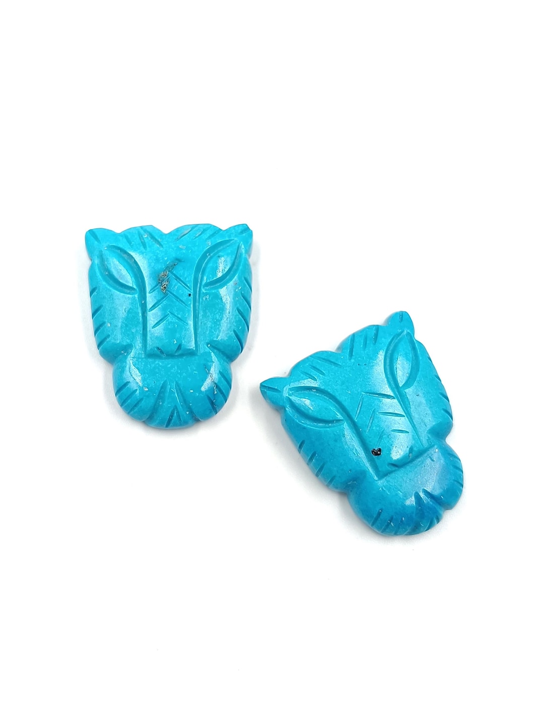Turquoise Tiger Face Shape Stone, Hand Carving Cabochon, Loose Gemstone ...