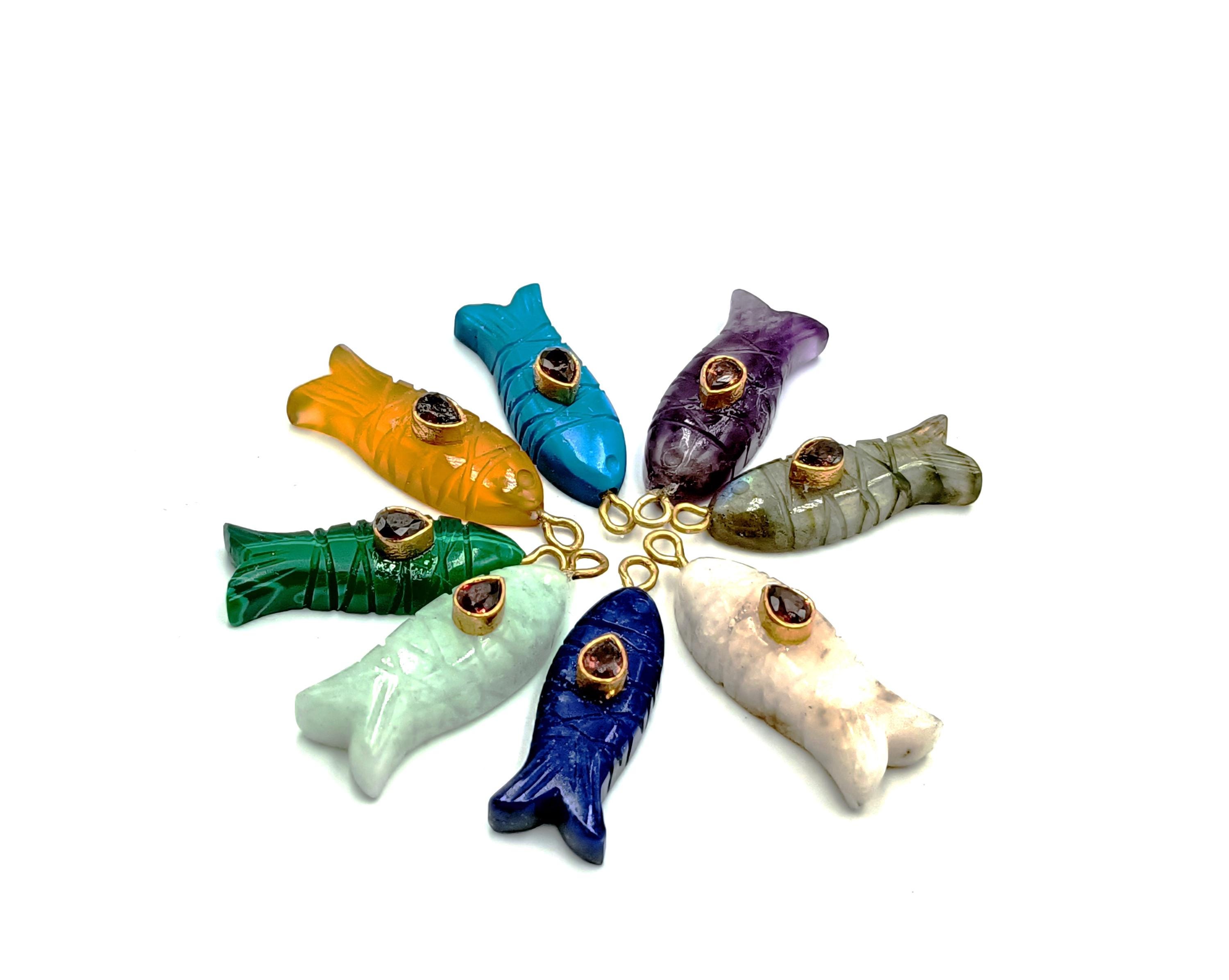 Stone carved fish charm - Etsy 日本