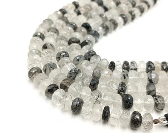Faceted Black Rutile Rondelle Beads, Briolette Beads, Loose Rutile Quartz Beads, Natural Gemstone, Jewelry Making Craft, Gift Idea7-8MM