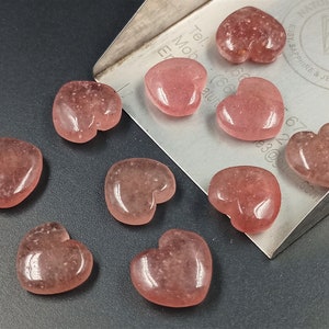 Strawberry Quartz Heart Shape Stone, Natural Gemstone Beads, Loose Hand Carved Beads, Heart Beads, Women Jewelry, For Gift