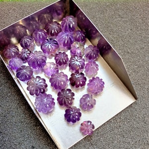 Natural Purple Amethyst Hand Carved Pumpkin Gemstone - Loose Amethyst - Drilled Beads - Fancy Flower Shape - Jewelry Making