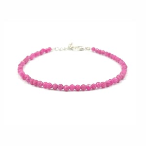 Pink Ruby Round Beads Bracelet, Faceted Micro Beads, 3.5-4 MM Genuine Handmade Stacking Bracelet, July Birthstone, Women Crystal Gift Store