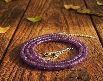 Beautiful Amethyst Heishi Beads Necklace, Natural Purple Disc Tyre, Ethnic Tribal Jewelry, Handmade Choker, Necklace For Women, Gift For Her
