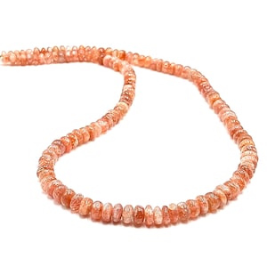 Natürliche Sunstone Rondelle Form Perlen Halskette, Feuer Glatte Sunstone Kristall, handgemachte Orange Edelstein, Geschenk Frauen Zierliche Halskette