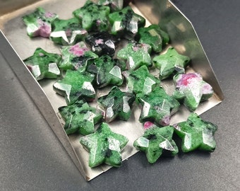2 Pcs Faceted Ruby Zoisite Star Shape Beads, Carving Gemstone, Natural Star Briolette, Hand Carve Beads, Star Jewelry, Loose Beads 11-13MM