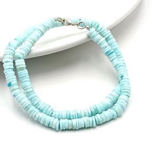 Blue Opal Heishi beads, Opal beaded necklace, Peruvian Opal beads, loose Plain nuggets, ready to wear necklace, women jewelry, meditation stone, unconditional love crystal, healing stone, birthmonth stone, Yoga healing