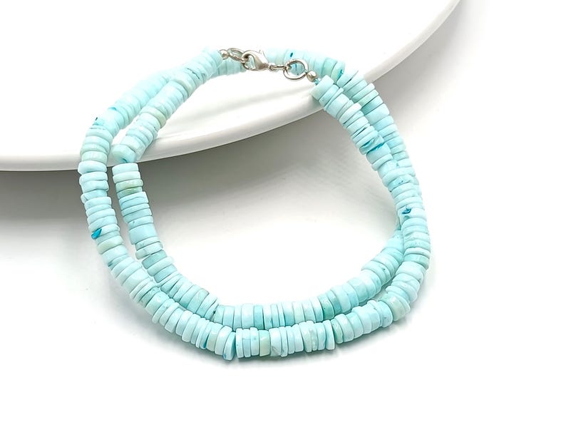 Blue Opal Heishi beads, Opal beaded necklace, Peruvian Opal beads, loose Plain nuggets, ready to wear necklace, women jewelry, meditation stone, unconditional love crystal, healing stone, birthmonth stone, Yoga healing
