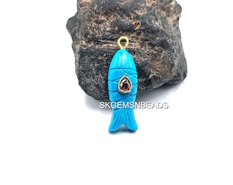 Hand Carved Gemstone Fish Pendant, Jewelry Making, Healing Crystal