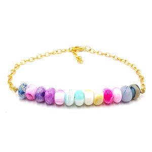 Gemstone Opal Rondelle Bracelet, Mix Gemstone, Smooth Candy Disco Opal, Semi Precious Stone, Handmade Crystal Jewelry, Women Dainty Bracelet