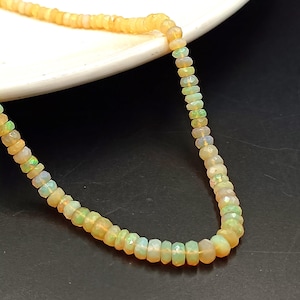 Ethiopian Opal Rondelle Beads Necklace, Faceted Flashy Fire Opal Bead, AAA Natural Opal Gemstone, 3-5MM Women Opal Necklace, Healing Crystal