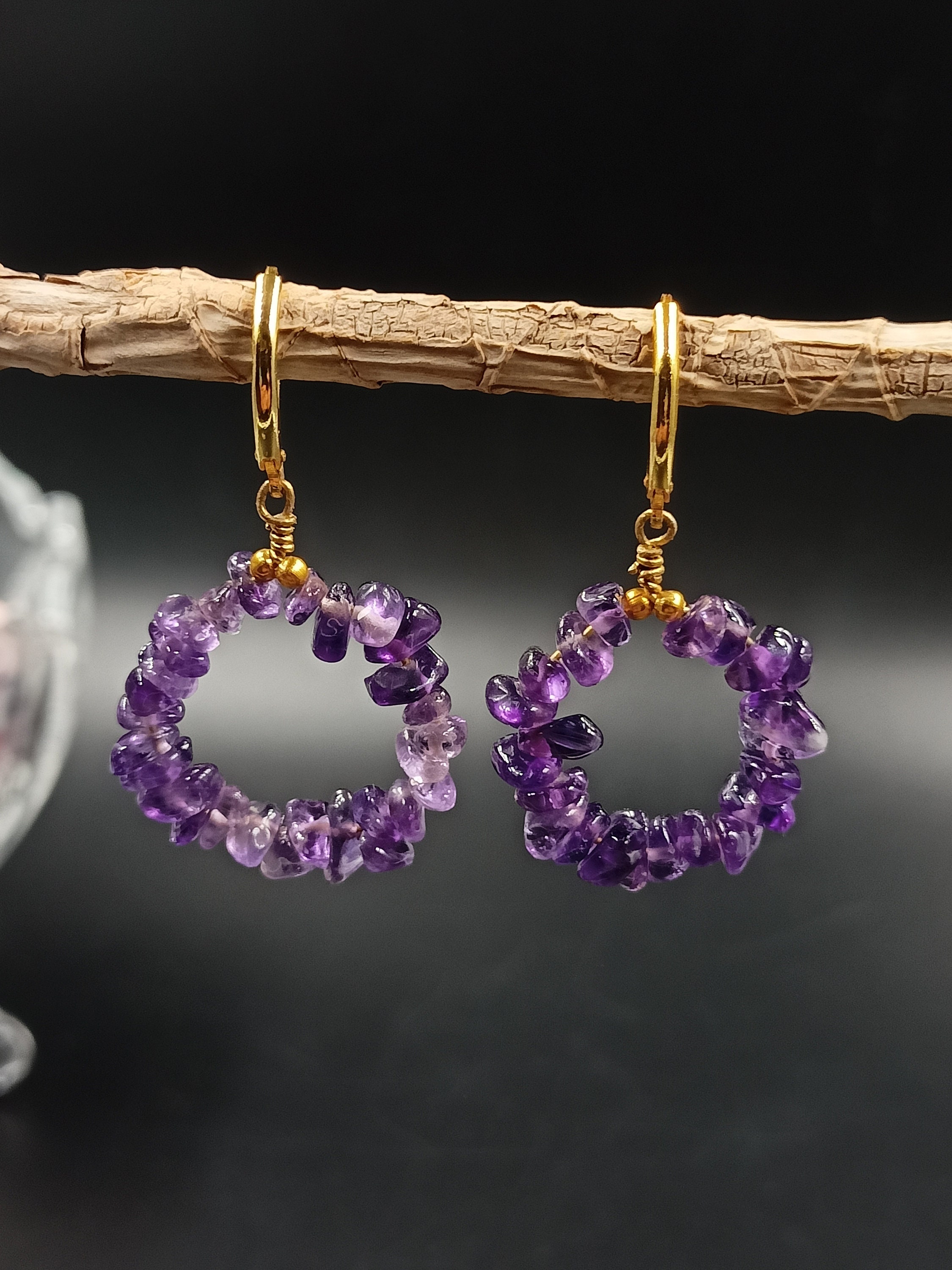 Gemstone Uncut Chips Amethyst Crystal Earring, Beautiful Earring For Women, Nuggets stone, Dangle Earring, Chakra Healing, Gift for Her,