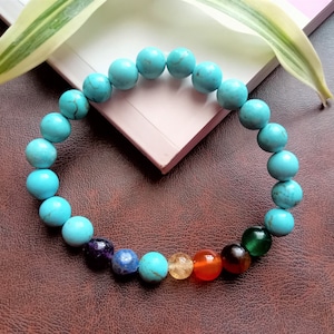 7 Chakra / Rudraksha Beaded Bracelet - Natural Multi Crystals - Round Beads - Handmade Men Women Stretchy Bracelet -For Yoga - Healing Beads