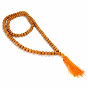 Handmade Sandalwood Mala, 108+1 Wooden Jaap Necklace Beads, Chandan Tibetan Meditation, Rosery Hindu Buddhist Prayer Beads, Healing 7.5-8mm