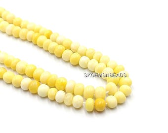 Beautiful Yellow Opal Rondelle Beads, 16" Lemon Yellow Shaded Smooth Opal, Gemstone Beads, 7MM Plain Opal Nuggets, Beads For Jewelry Making