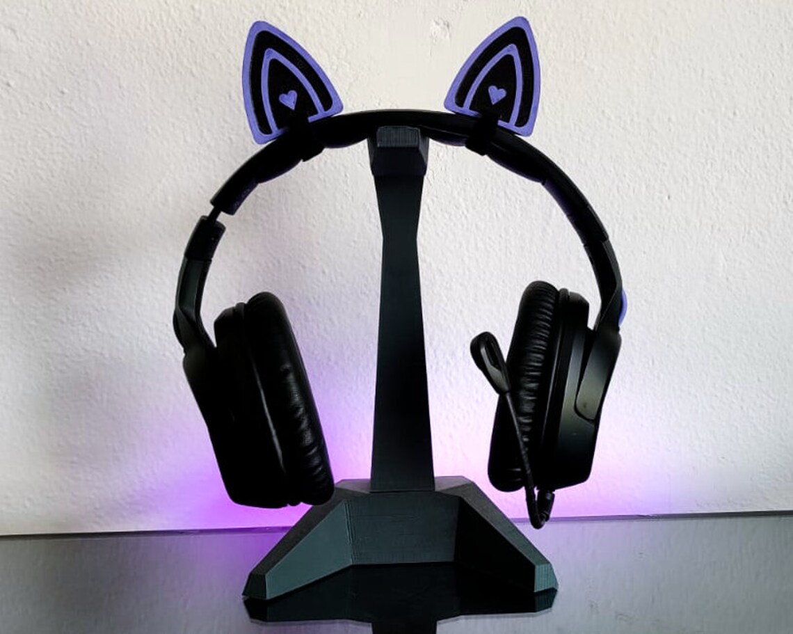 Cat ears w/ heart for headset Attachment Gaming Kitty Etsy