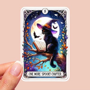 Pegatina de gato, pegatina de carta del tarot, pegatina de gato negro, pegatina bonita, pegatina kawaii, pegatina de vinilo, pegatina troquelada