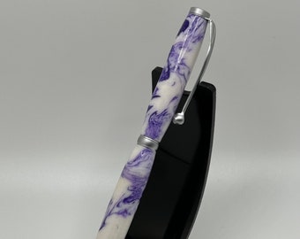 Slimline Purple & White Acrylic Twist Pen