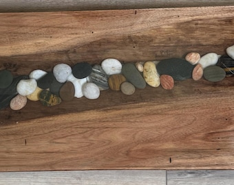 Handcrafted Walnut and Pebble Serving Board Round Charcuterie Tray With ...