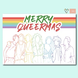 Vrolijke Queermas L Word GenQ-wenskaart | Lesbische tv-show | LGBTQIAP+-empowermentviering | Shane Bette Alice Dani Sophie Finley Micah