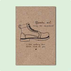 Tarjeta de felicitación "BOTAS DE AVENTURA" / Viajes, Destino vacacional, Explorar, Divertirse, Sol, Naturaleza, Tierra, Amor en pareja