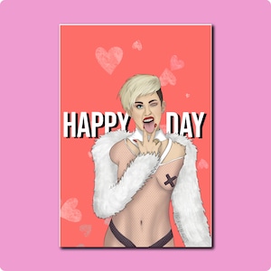 Cartão de felicitações do Dia dos Namorados de Miley Cyrus | Humor engraçado LGBTQ+ lambida | Dia dos Namorados, Aniversário, Aniversário, Casamento