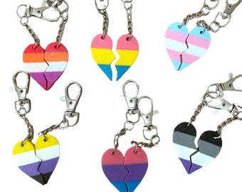 3D LGBTQIAPN+ BFF Heart Pride Key Chains | Gay Rainbow, Trans, Lesbian, Non-Binary, Bisexual, Asexual, Pansexual Key Rings