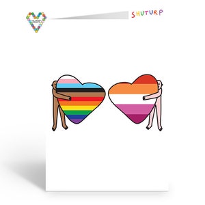 Lesbian & Progress Pride Hugs Foreva Greeting Card | LGBTQIAP+ Wedding Card | Anniversary Card | Queer Thinking of You Card | Love is Love