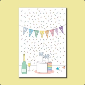 Mr & Mr Rainbow Wedding Cake Greeting Card | LGBTQIAP+ Gay Bisexual Pansexual Aromantic Asexual Trans