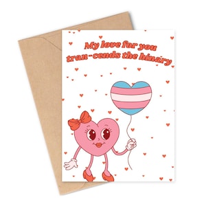 Love TRANS-CENDS de binaire wenskaart | LGBTQIAPN+ Valentijnsdag, jubileum, liefde elke dag, trots, bruiloft, verloving