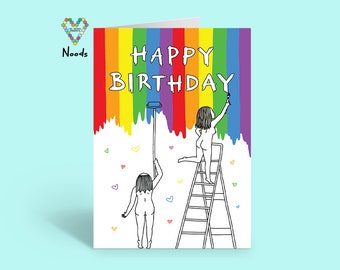 Happy Birthday Rainbow Paint Greeting Card | LGBTQIAP+ Pride Gay Lesbian Bisexual Trans Non-Binary