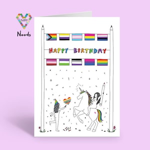 LGBTQIAP+-wenskaart verjaardagsfeestje | Progress Pride, niet-binair, trans, lesbienne, biseksueel, aseksueel, regenboog, genderfluid, queer