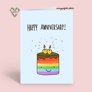 Cartão de felicitações com sorrisos de arco-íris de feliz aniversário | LGBTQIAP+ divertido, colorido, atrevido | Cartão de parabéns comemorativo.