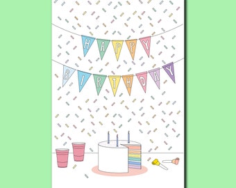 Rainbow Birthday Cake Greeting Card | Pride Empowerment Card | Coming out Card | LGBTQIAP + Birthday Card