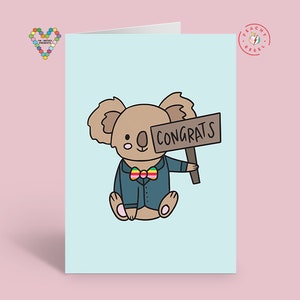 Fun Koala Wedding, New Baby, Love is Love Greeting Card | LGBTQ+ Rainbow Bow Tie | Australian Native Animals