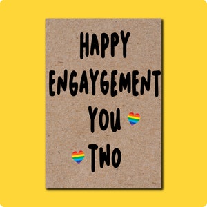 Gelukkige Engaygement-wenskaart | LGBTQIAP+ Rainbow Love Heart verlovingskaart | Trouwkaart | aan de haak slaan | Gay bruiloft kaart