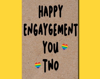 Happy Engaygement Greeting Card | LGBTQIAP+ Rainbow Love Heart Engagement Card | Wedding Card | Getting Hitched | Gay Wedding Card