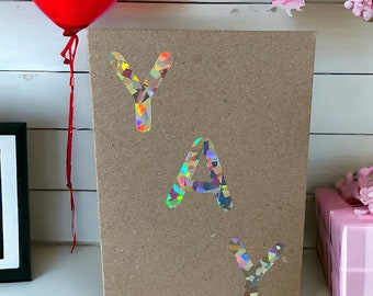 YAY HOLOGRAPHIC Greeting Card | Wedding, Engagement, Birthday, New Baby, Anniversary, Coming Out Kraft Recycled Card