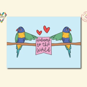 Rainbow Lorikeets Welcome Greeting Card | New Baby | Rainbow Families | Inclusive | Australian designed and handmade