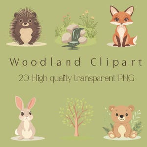 Watercolor Woodland Portraits Clipart, Cute Animals Clipart, Woodland Animals, Watercolor PNG, Commercial Use Art, Boho Forest Animals