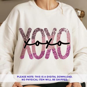 Roze glitter XOXO PNG, Xoxo Faux Glitter Valentijnsdag tshirt ontwerp, Sparkly Xoxo PNG, Valentijnsdag clipart, Valentijnsdag sublimatie ontwerp