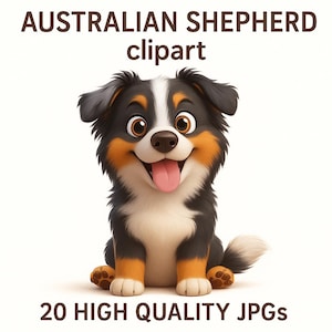 Australian Shepherd Clipart, Funny Dog Clipart, Digital Download, Commercial Use, High Quality JPG, Cute Dog Clipart, Dog JPG, Aussie Pup
