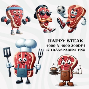 Happy Steak PNG, Happy Steak Clipart Bundle, Cute Funny Steak Design, Meat Lovers, Happy Steak Sublimation For Shirts Mugs Sweatshirts Apron