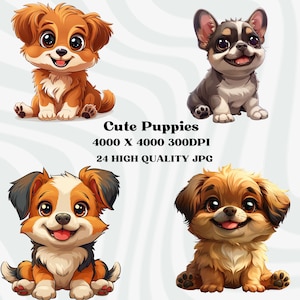 Cute Dog Clipart Bundle, Cartoon Dog, Happy Baby Animals, Printable Cartoon Animal, Digital Instant Download, High Quality JPG
