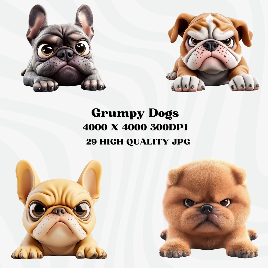 Watercolor Funny Grumpy Dogs, Funny Grumpy Animals Clipart, Digital ...