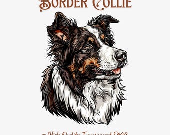Vintage Border Collie, Funny Dog Clipart, Digital Download, Commercial Use, High Quality PNG, Cute Dog Clipart, Border Collie Art, Dog PNG